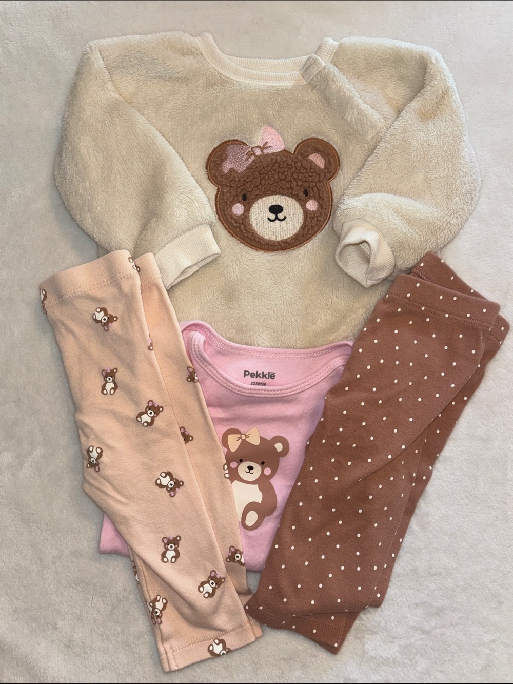 Pekkle Pink & Cream Bear 4-piece Baby Outfit baby girl clothing 6 months